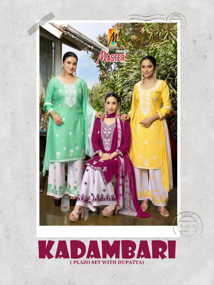 MASTER KADAMBARI RAYON READYMADE CLASSIC PLAZZO STYLE 3PCS DRESS