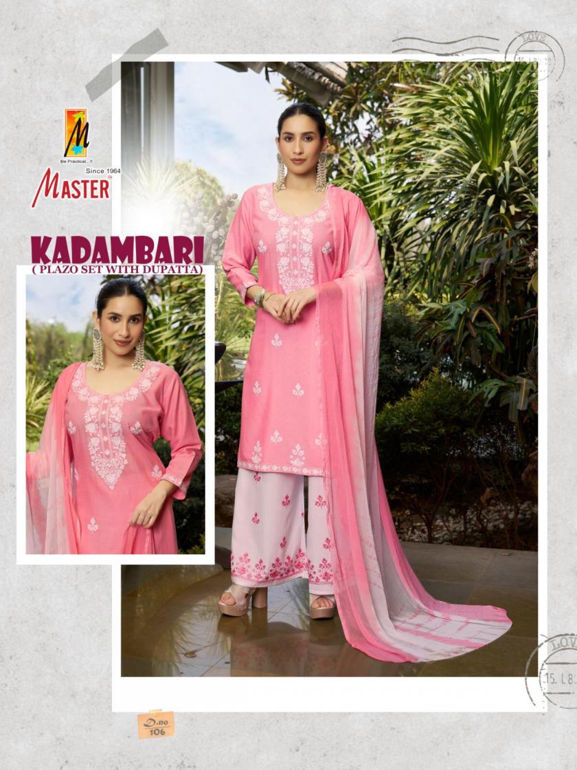MASTER KADAMBARI RAYON READYMADE CLASSIC PLAZZO STYLE 3PCS DRESS