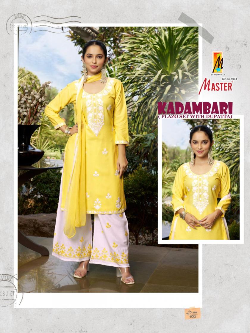 MASTER KADAMBARI RAYON READYMADE CLASSIC PLAZZO STYLE 3PCS DRESS
