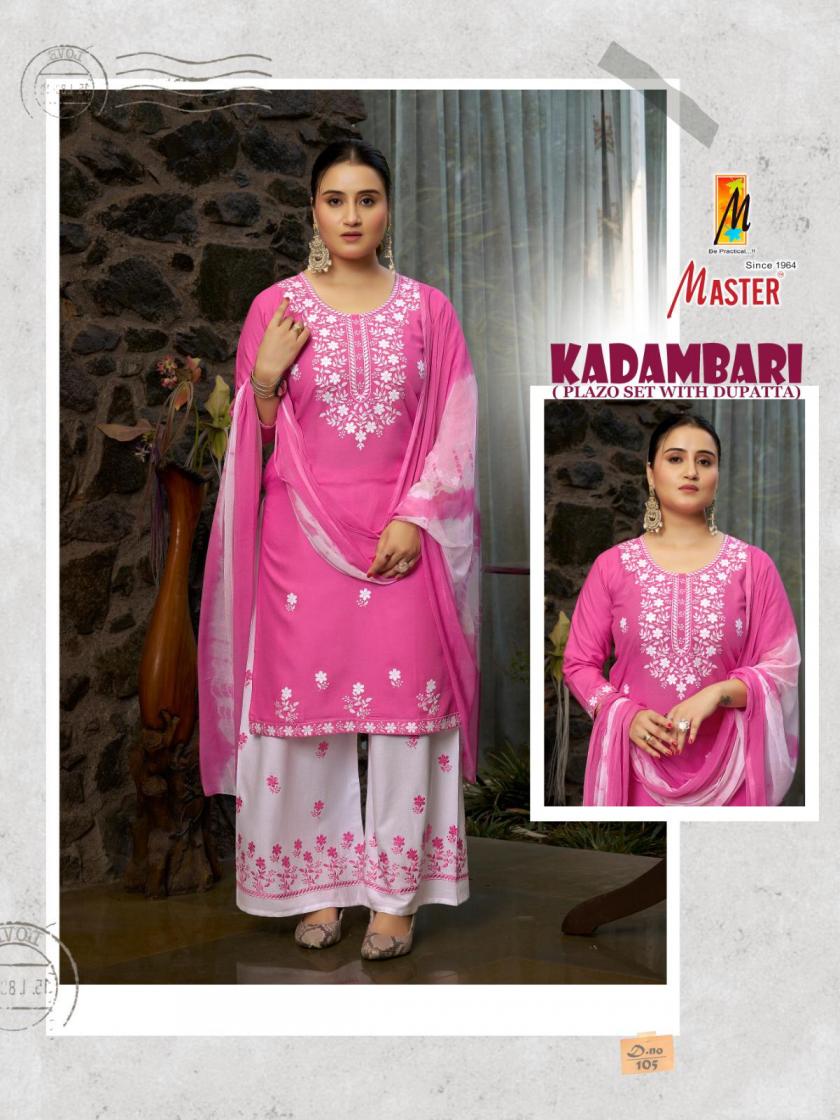 MASTER KADAMBARI RAYON READYMADE CLASSIC PLAZZO STYLE 3PCS DRESS