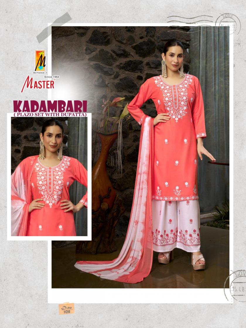 MASTER KADAMBARI RAYON READYMADE CLASSIC PLAZZO STYLE 3PCS DRESS