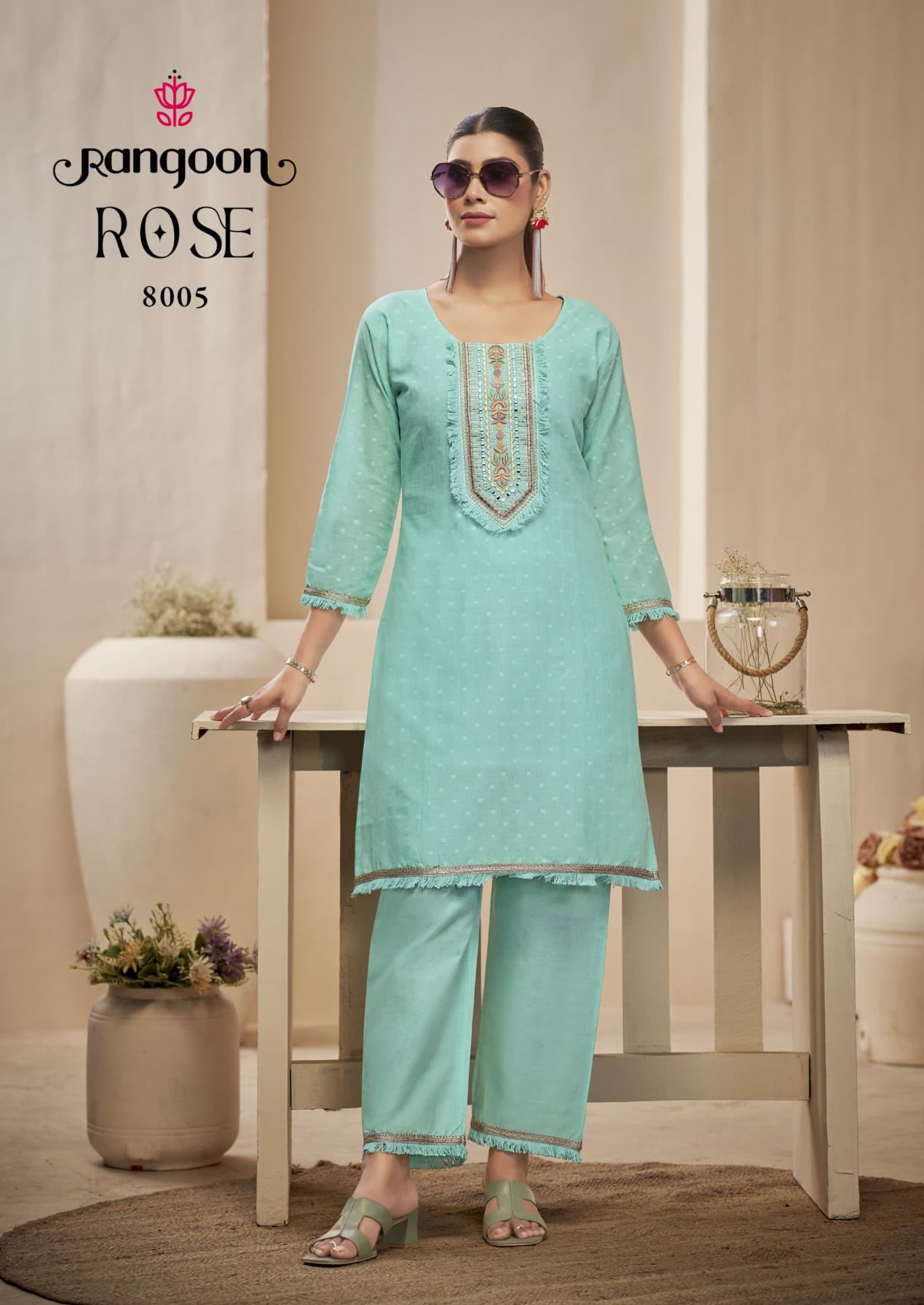 RANGOON PRESENT ROSE COTTON DOBBY PATTERN BEAUTIFUL CO-ORD SET
