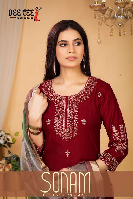 DEE CEE SONAM WHOLESALE VATICAN FABRIC STRAIGHT LONG KURTI WITH COMPUTER EMBROIDERY  FULLY STITCH DRESS