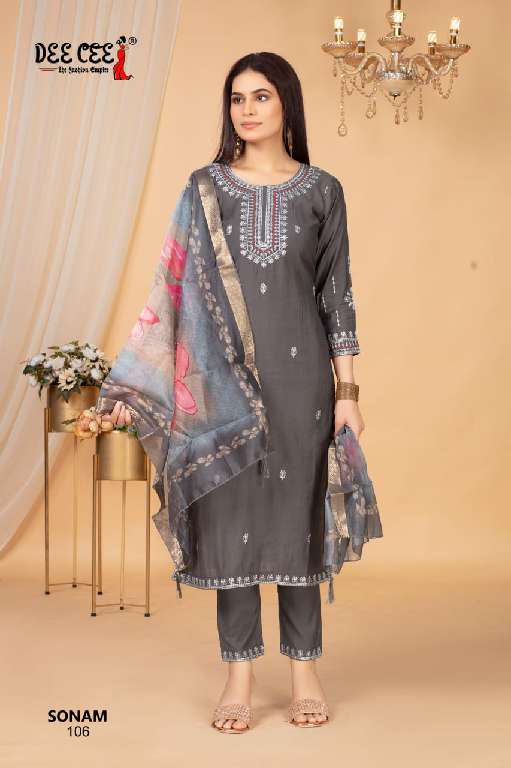 DEE CEE SONAM WHOLESALE VATICAN FABRIC STRAIGHT LONG KURTI WITH COMPUTER EMBROIDERY  FULLY STITCH DRESS