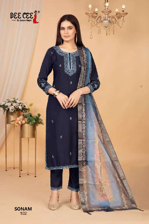 DEE CEE SONAM WHOLESALE VATICAN FABRIC STRAIGHT LONG KURTI WITH COMPUTER EMBROIDERY  FULLY STITCH DRESS