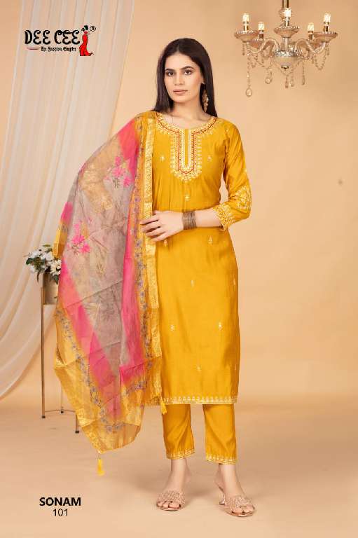 DEE CEE SONAM WHOLESALE VATICAN FABRIC STRAIGHT LONG KURTI WITH COMPUTER EMBROIDERY  FULLY STITCH DRESS