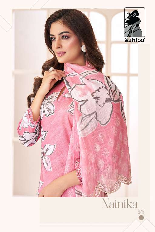 SAHIBA LAUNCH NAINIKA WHOLESALE PURE COTTON LAWN DIGITAL PRINT WITH KHATLI WORK 3 PCS UNIQUE COLOR SALWAR SUITS