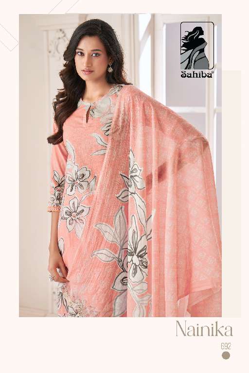 SAHIBA LAUNCH NAINIKA WHOLESALE PURE COTTON LAWN DIGITAL PRINT WITH KHATLI WORK 3 PCS UNIQUE COLOR SALWAR SUITS