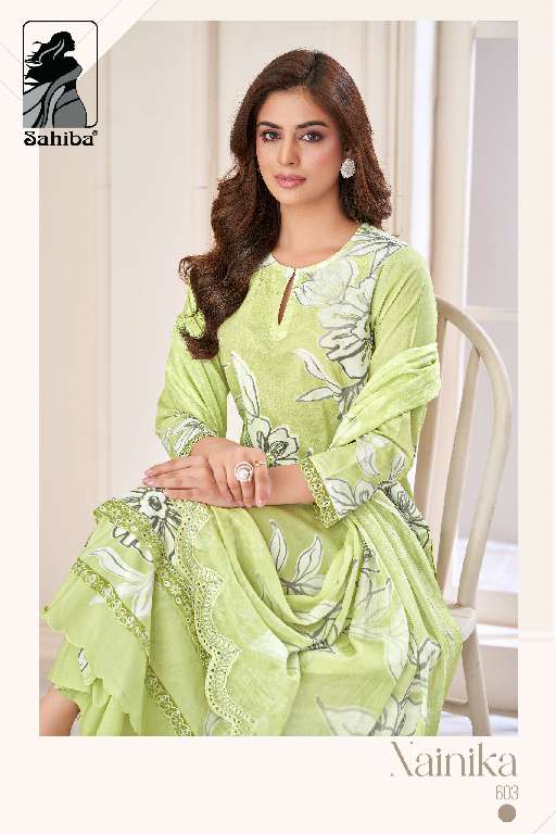 SAHIBA LAUNCH NAINIKA WHOLESALE PURE COTTON LAWN DIGITAL PRINT WITH KHATLI WORK 3 PCS UNIQUE COLOR SALWAR SUITS