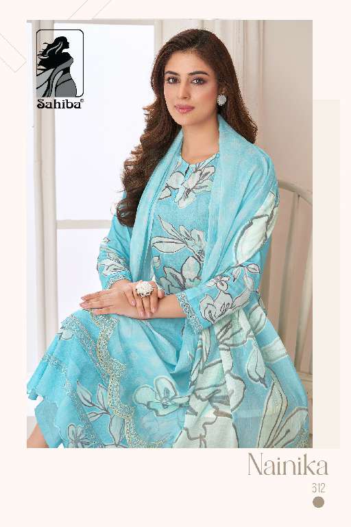 SAHIBA LAUNCH NAINIKA WHOLESALE PURE COTTON LAWN DIGITAL PRINT WITH KHATLI WORK 3 PCS UNIQUE COLOR SALWAR SUITS