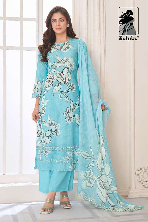 SAHIBA LAUNCH NAINIKA WHOLESALE PURE COTTON LAWN DIGITAL PRINT WITH KHATLI WORK 3 PCS UNIQUE COLOR SALWAR SUITS