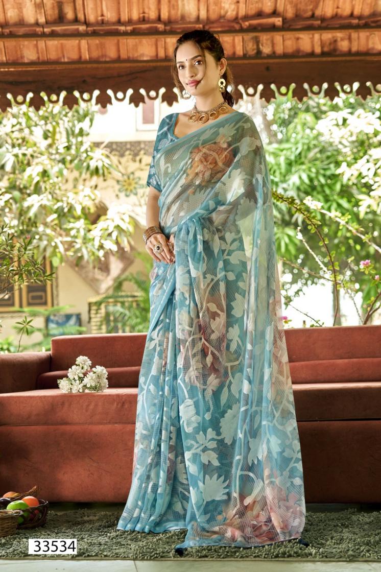 VALLABHI PRINTS PRESENT MRITANSHI FLORAL PRINT BEAUTIFUL BRASSO SAREE