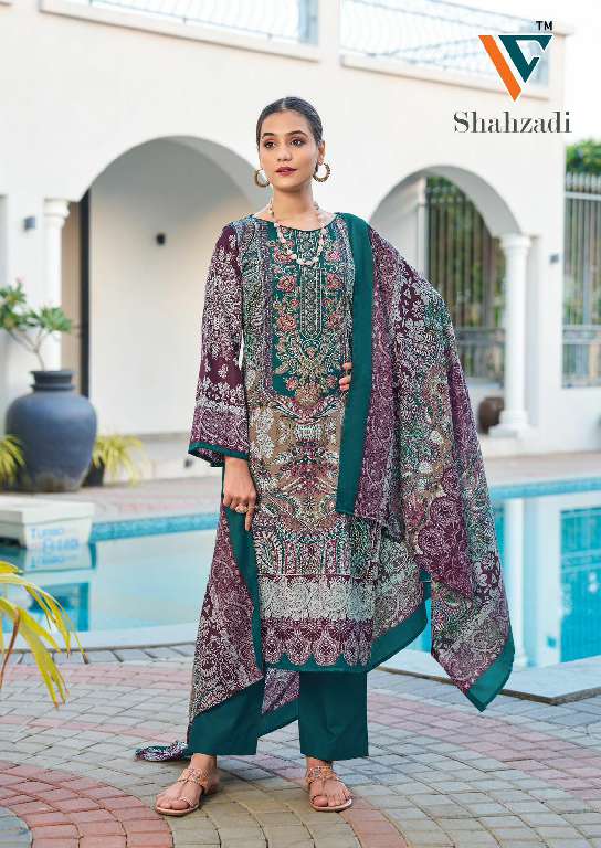 Vandana Shahzadi Vol-5 Wholesale Designer Neck Embroidery Dress Material