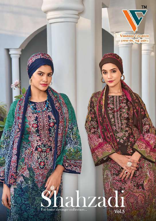 Vandana Shahzadi Vol-5 Wholesale Designer Neck Embroidery Dress Material