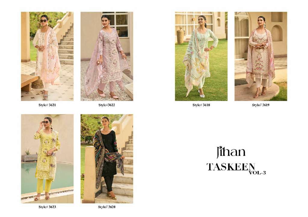 Jihan Taskeen Vol-3 Wholesale Cotton With Self Embroidery Pakistani Style Suits