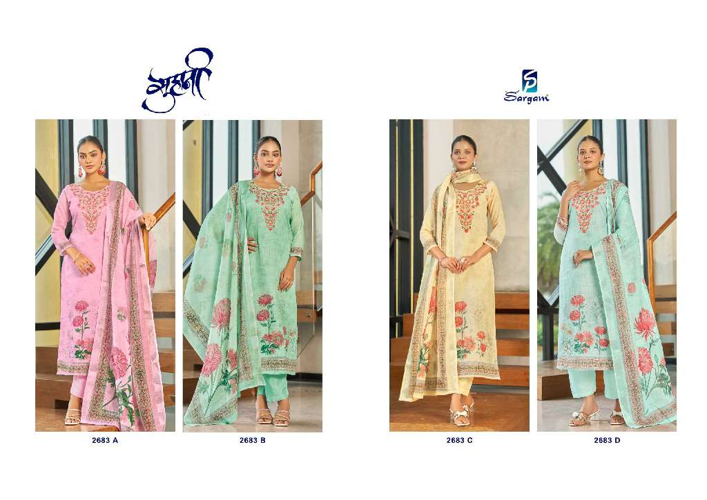 SARGAM SUHANI WHOLESALE PURE LILEN DIGITAL PRINT WITH ELEGANT EMBROIDERY WORK FANCY SALWAR SUITS