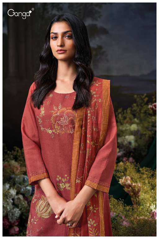 GANGA IDHIKA S3611 WHOLESALE PREMIUM COTTON LINEN PRINTED WITH HAND EMBROIDERY DESIGNER SUITS