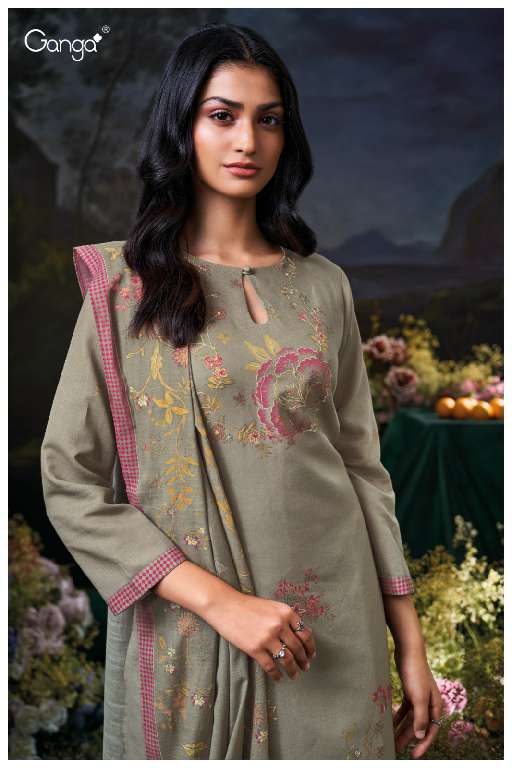GANGA IDHIKA S3611 WHOLESALE PREMIUM COTTON LINEN PRINTED WITH HAND EMBROIDERY DESIGNER SUITS