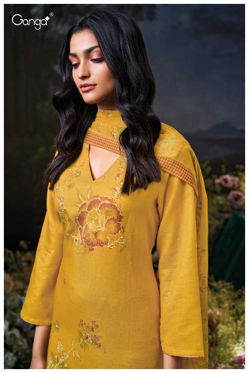 GANGA IDHIKA S3611 WHOLESALE PREMIUM COTTON LINEN PRINTED WITH HAND EMBROIDERY DESIGNER SUITS