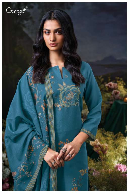 GANGA IDHIKA S3611 WHOLESALE PREMIUM COTTON LINEN PRINTED WITH HAND EMBROIDERY DESIGNER SUITS