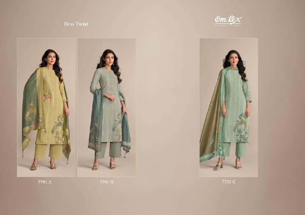 OMTEX PRESENT DESI TWIST WHOLESALE LINEN STRIPES DIGITAL PRINT WITH HAND WORK CLASSIC LOOK SALWAR SUITS