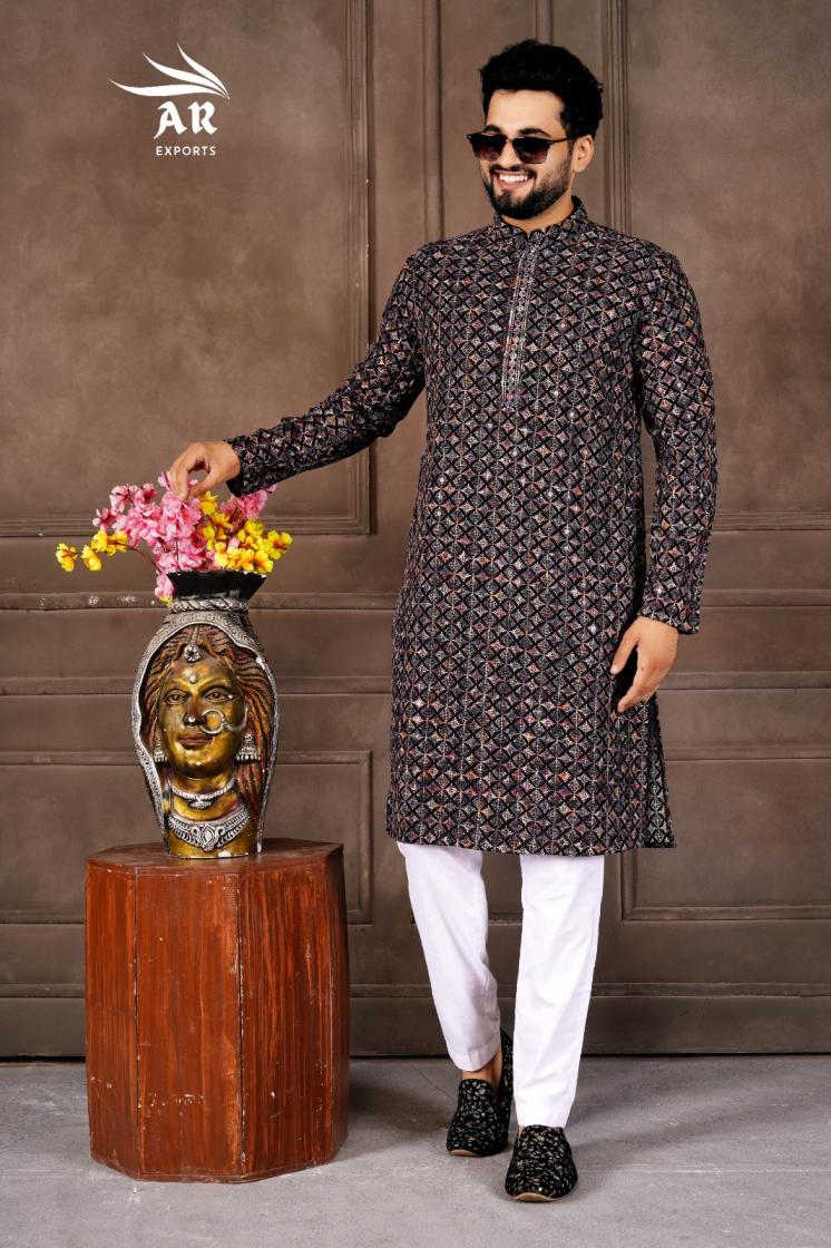 VESHBUSHA VOL 1 BY AR EXPORTS RAYON SHIFFLLI WORK READYMADE STYLISH MENS KURTA