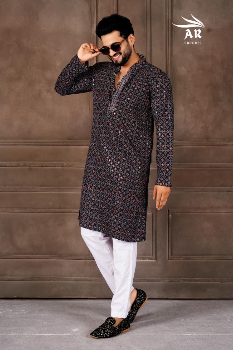 VESHBUSHA VOL 1 BY AR EXPORTS RAYON SHIFFLLI WORK READYMADE STYLISH MENS KURTA