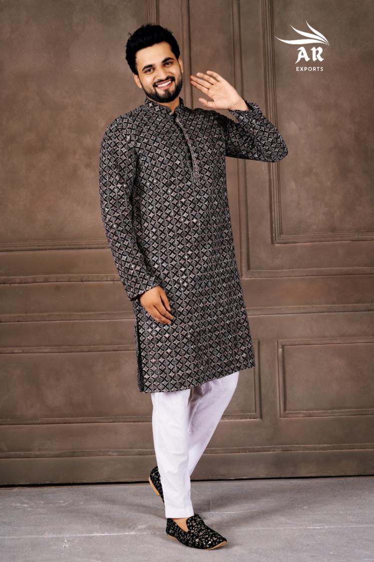 VESHBUSHA VOL 1 BY AR EXPORTS RAYON SHIFFLLI WORK READYMADE STYLISH MENS KURTA