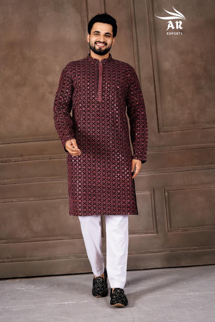 VESHBUSHA VOL 1 BY AR EXPORTS RAYON SHIFFLLI WORK READYMADE STYLISH MENS KURTA