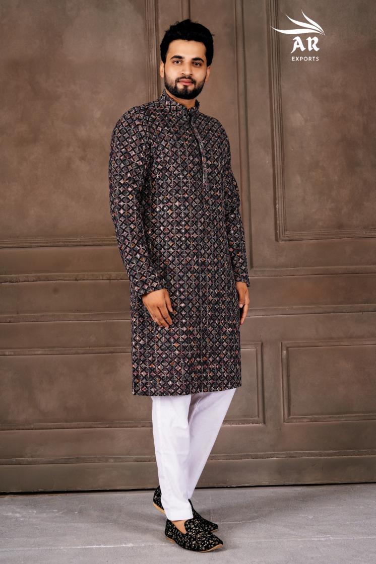 VESHBUSHA VOL 1 BY AR EXPORTS RAYON SHIFFLLI WORK READYMADE STYLISH MENS KURTA