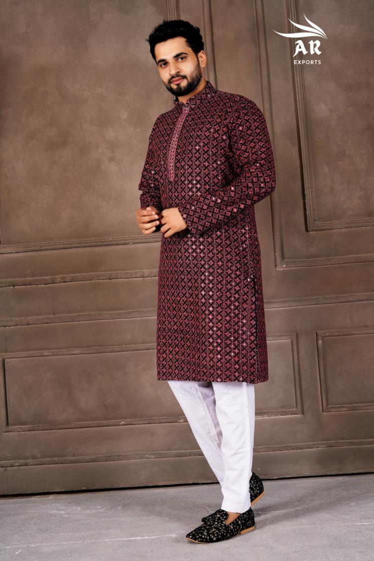 VESHBUSHA VOL 1 BY AR EXPORTS RAYON SHIFFLLI WORK READYMADE STYLISH MENS KURTA