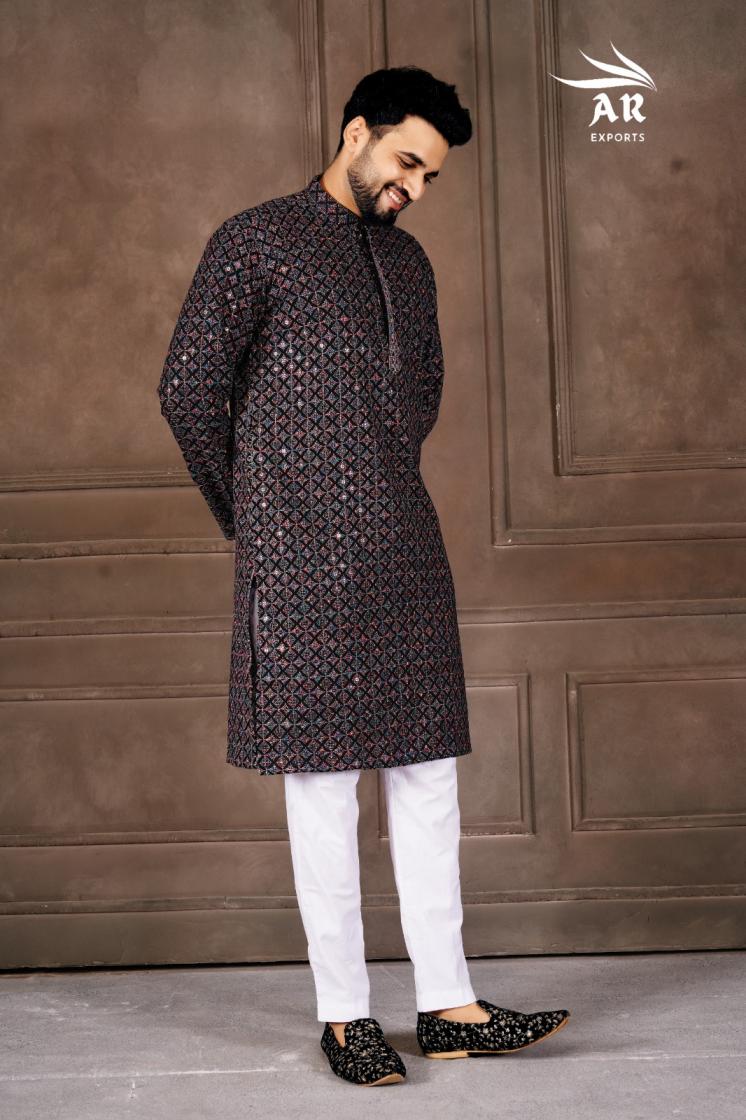 VESHBUSHA VOL 1 BY AR EXPORTS RAYON SHIFFLLI WORK READYMADE STYLISH MENS KURTA