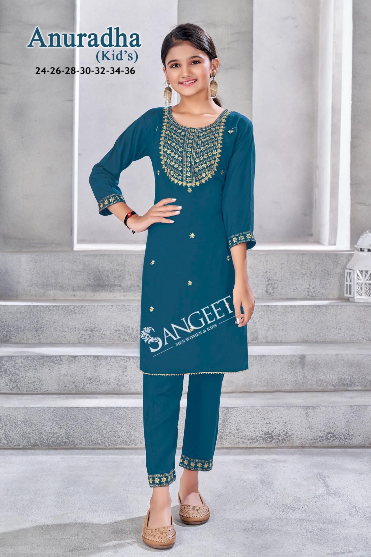 SANGEET ANURADHA VISCOSE RAYON READYMADE FANCY BIG SIZE KIDS KURTI WITH PANT