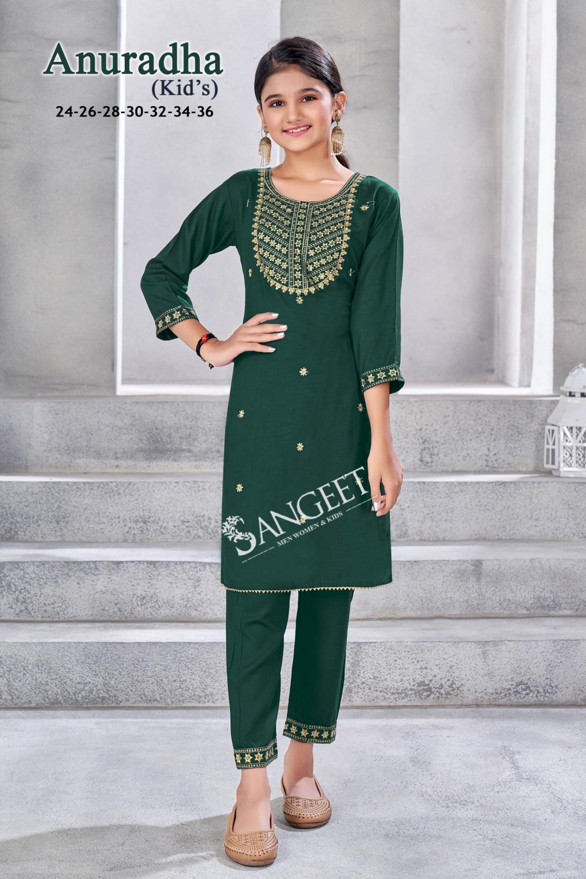 SANGEET ANURADHA VISCOSE RAYON READYMADE FANCY BIG SIZE KIDS KURTI WITH PANT