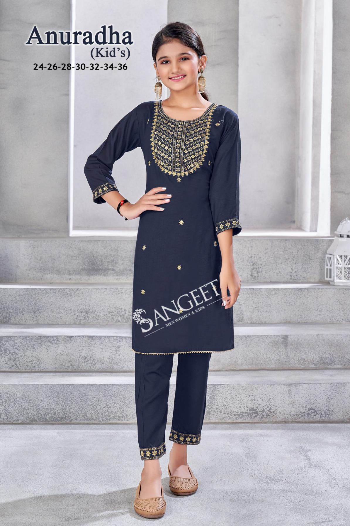 SANGEET ANURADHA VISCOSE RAYON READYMADE FANCY BIG SIZE KIDS KURTI WITH PANT