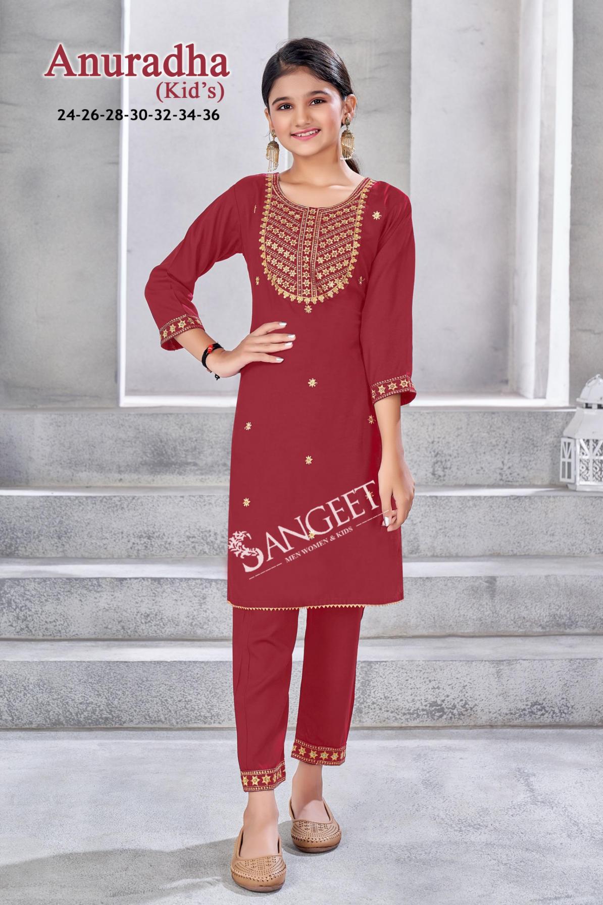 SANGEET ANURADHA VISCOSE RAYON READYMADE FANCY BIG SIZE KIDS KURTI WITH PANT
