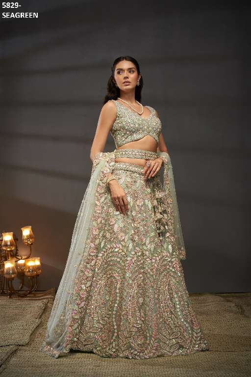 PF Series 5829 Colours Wholesale Net Fabrics Designer Lehengas