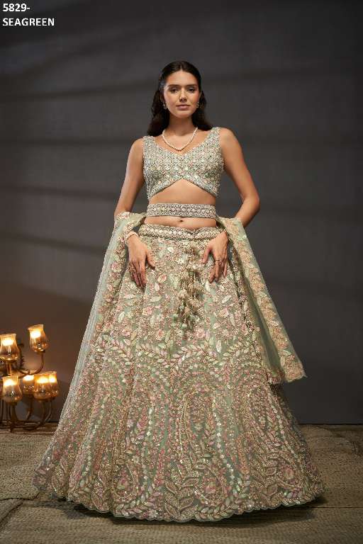 PF Series 5829 Colours Wholesale Net Fabrics Designer Lehengas