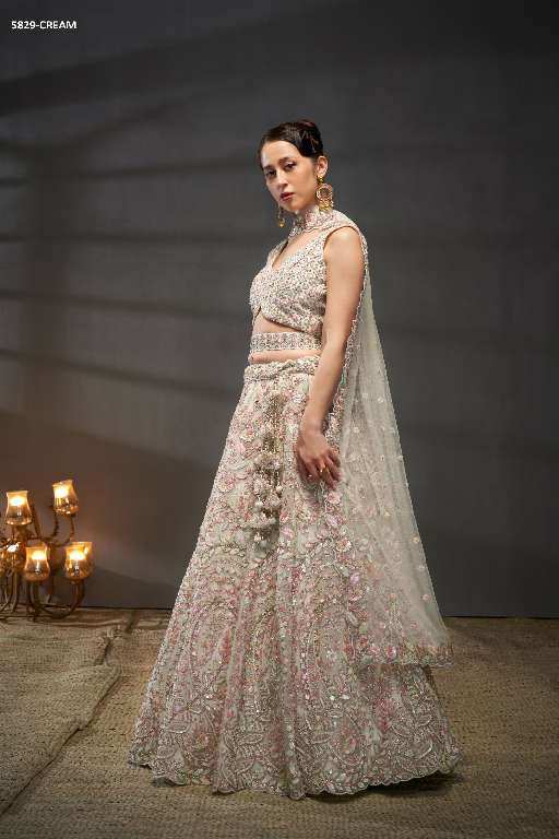 PF Series 5829 Colours Wholesale Net Fabrics Designer Lehengas
