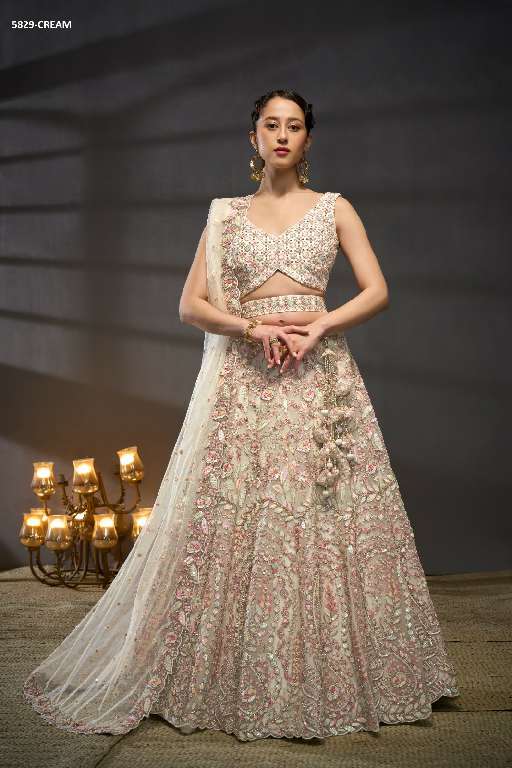 PF Series 5829 Colours Wholesale Net Fabrics Designer Lehengas