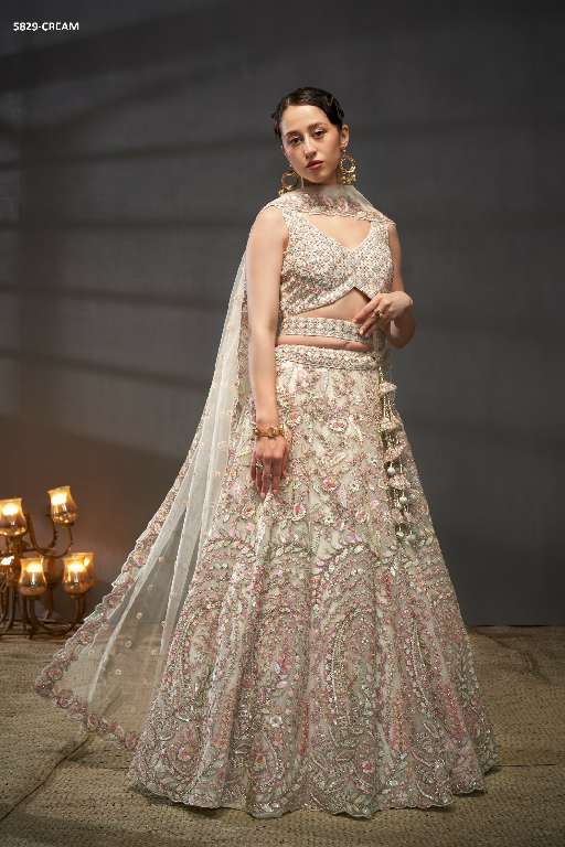 PF Series 5829 Colours Wholesale Net Fabrics Designer Lehengas