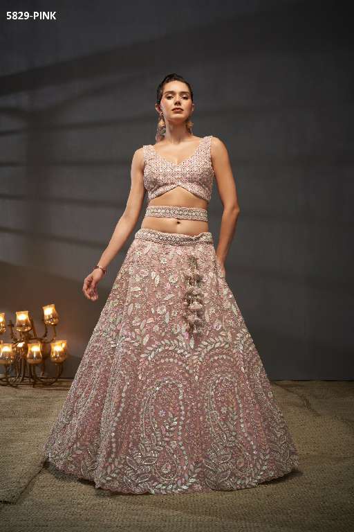 PF Series 5829 Colours Wholesale Net Fabrics Designer Lehengas