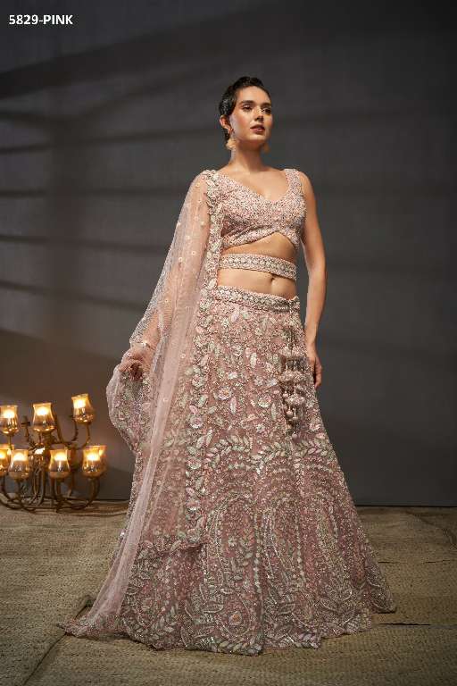 PF Series 5829 Colours Wholesale Net Fabrics Designer Lehengas