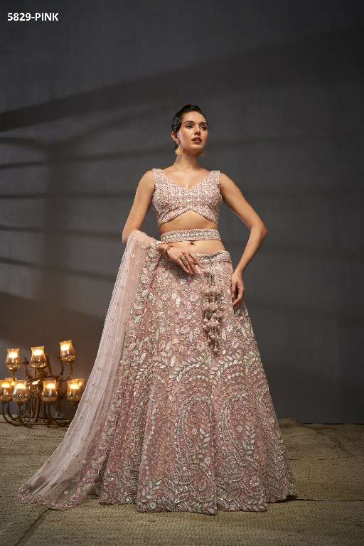 PF Series 5829 Colours Wholesale Net Fabrics Designer Lehengas