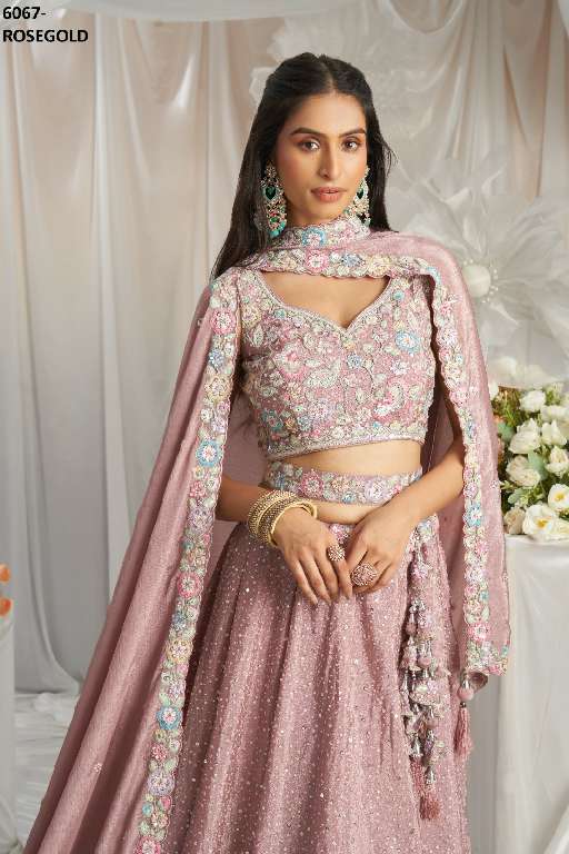 PF SERIES 6067 COLORS WHOLESALE POLY CHIFFON WITH HEAVY WORK DESIGNER LEHENGA FOR ANY OCCASION