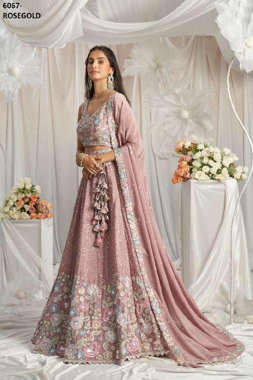 PF SERIES 6067 COLORS WHOLESALE POLY CHIFFON WITH HEAVY WORK DESIGNER LEHENGA FOR ANY OCCASION
