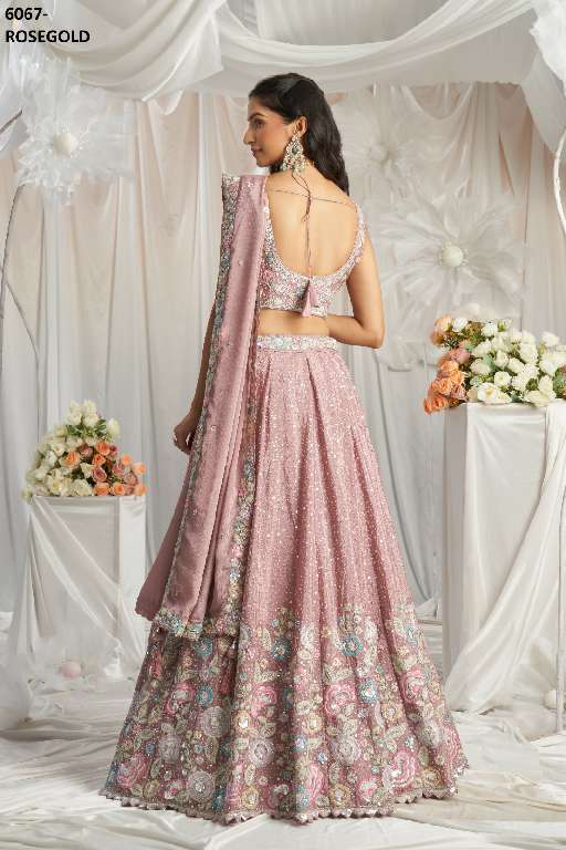 PF SERIES 6067 COLORS WHOLESALE POLY CHIFFON WITH HEAVY WORK DESIGNER LEHENGA FOR ANY OCCASION
