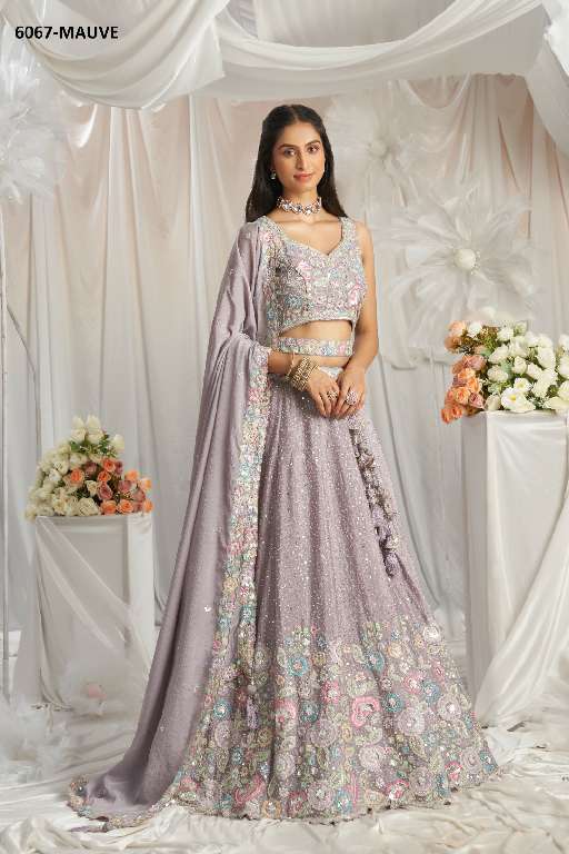 PF SERIES 6067 COLORS WHOLESALE POLY CHIFFON WITH HEAVY WORK DESIGNER LEHENGA FOR ANY OCCASION