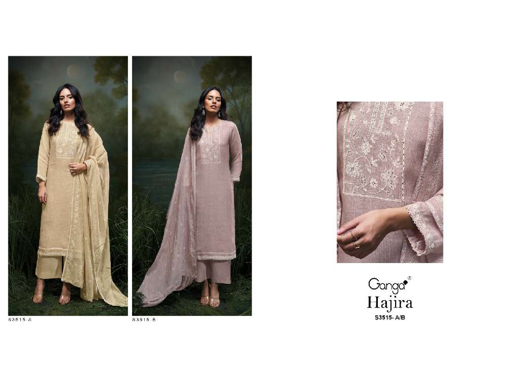 GANGA HAJIRA S3515 WHOLESALE DESIGNER PREMIUM PURE LINEN FESTIVE WEAR DRESS