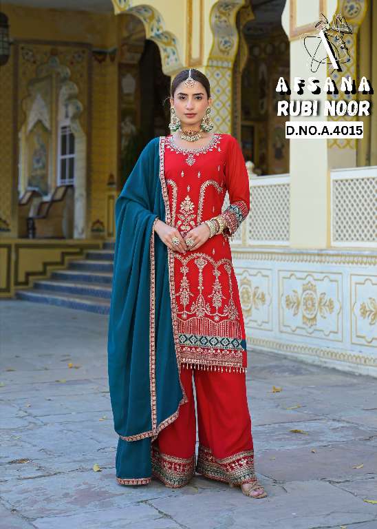 AFSANA RUBY NOOR WHOLESALE GEORGETTE WITH CORDING HEAVY WORK WITH LATKAN READYMADE FESTIVAL WEAR SUITS